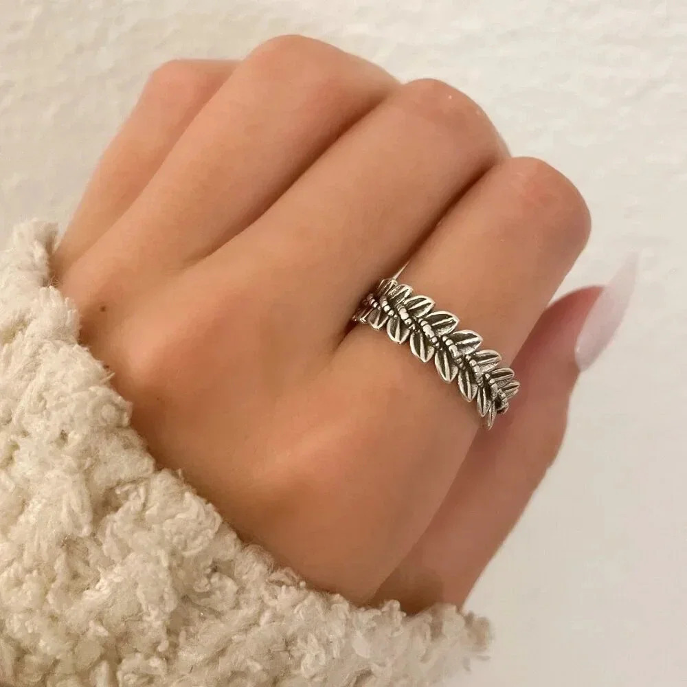 925 Sterling Silver Leaf Ring Minimalist Ring Band Adjustable Ring